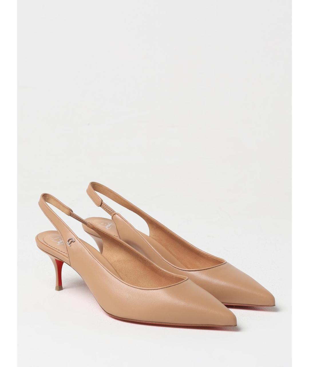 CHRISTIAN LOUBOUTIN Бежевые кожаные туфли, фото 2