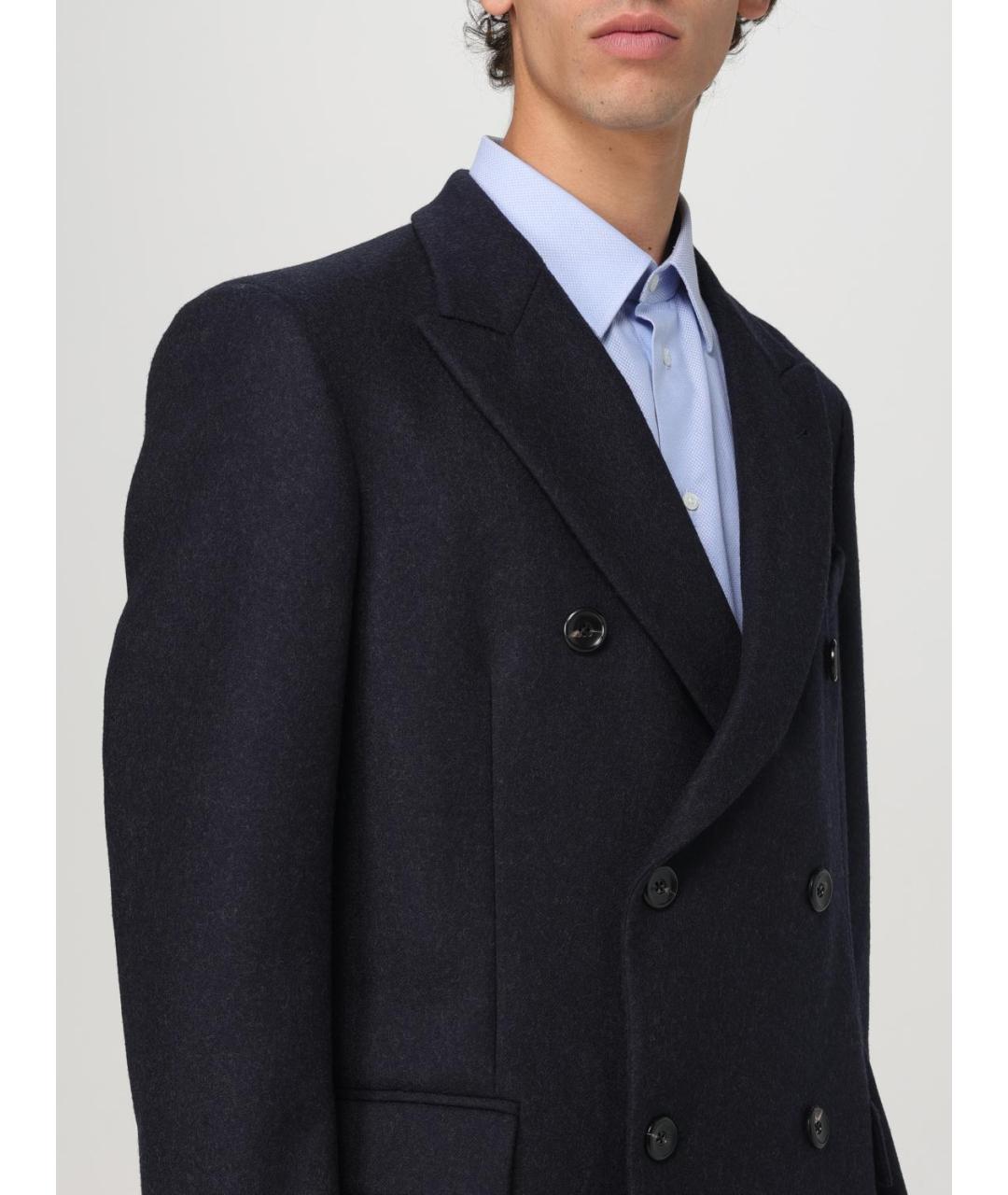 EMPORIO ARMANI Темно-синее шерстяное пальто, фото 4