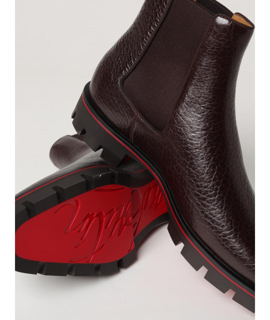 CHRISTIAN LOUBOUTIN Коричневые кожаные высокие ботинки, фото 4