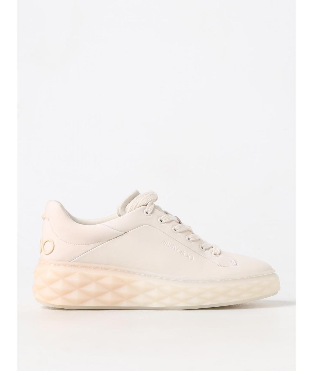 JIMMY CHOO Бежевые кожаные кроссовки, фото 5