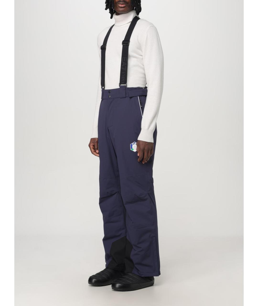 EA7 Синие полиамидовые повседневные брюки, фото 5