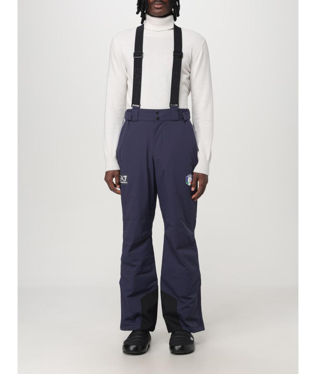 EA7 Синие полиамидовые повседневные брюки, фото 2