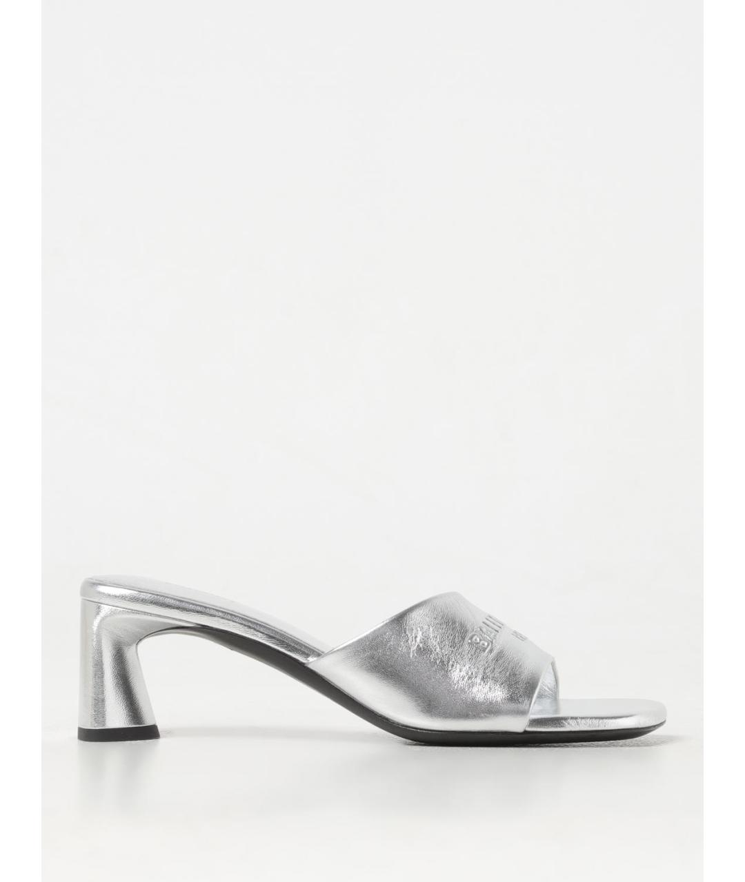 BALENCIAGA Серебряные кожаные мюли, фото 5