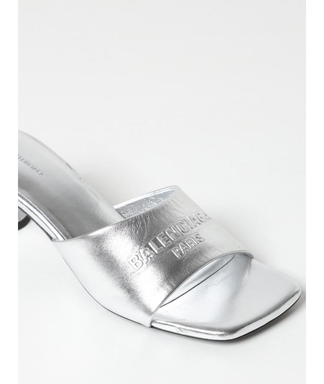 BALENCIAGA Серебряные кожаные мюли, фото 4