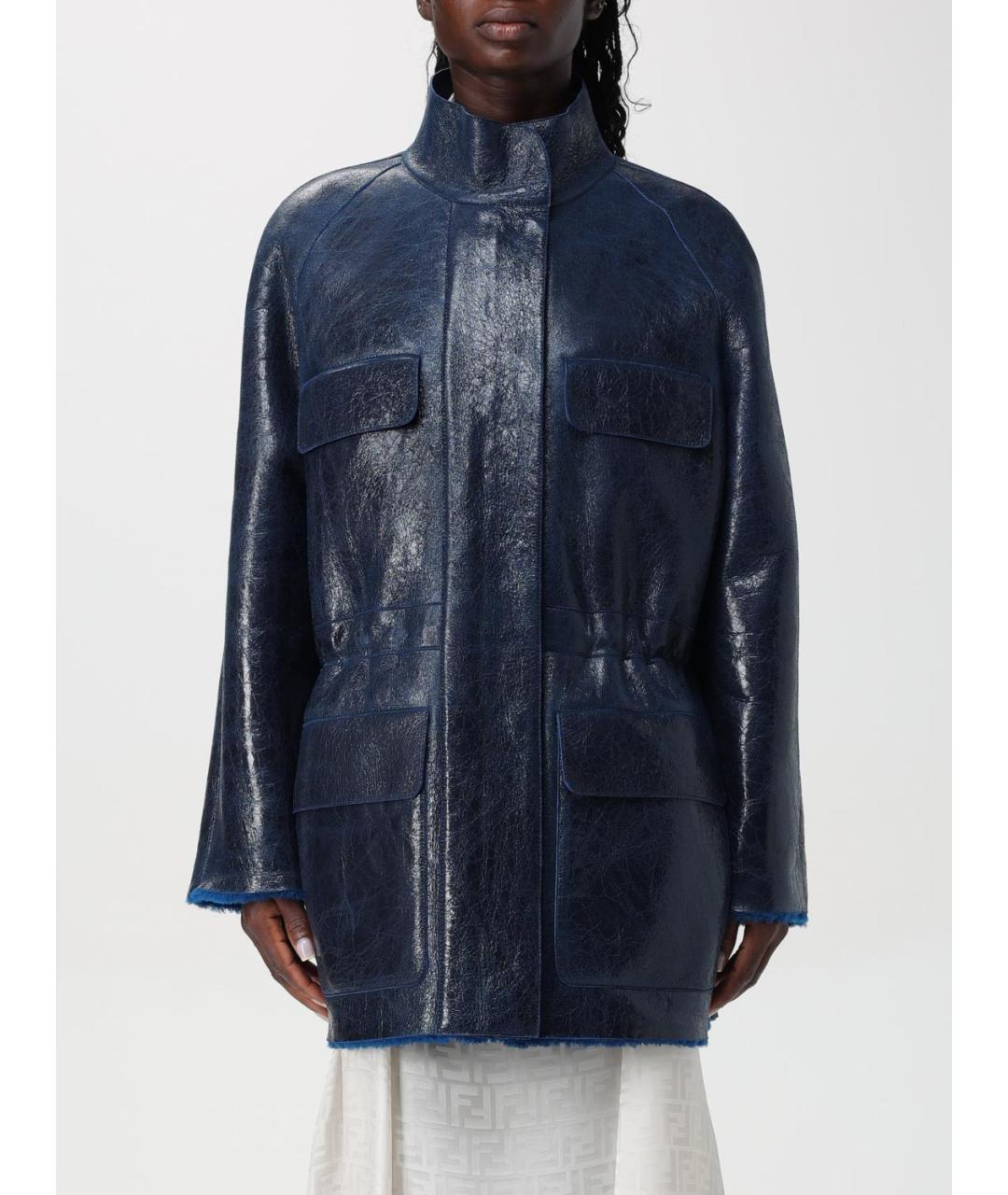 FENDI Синяя кожаная дубленка, фото 2