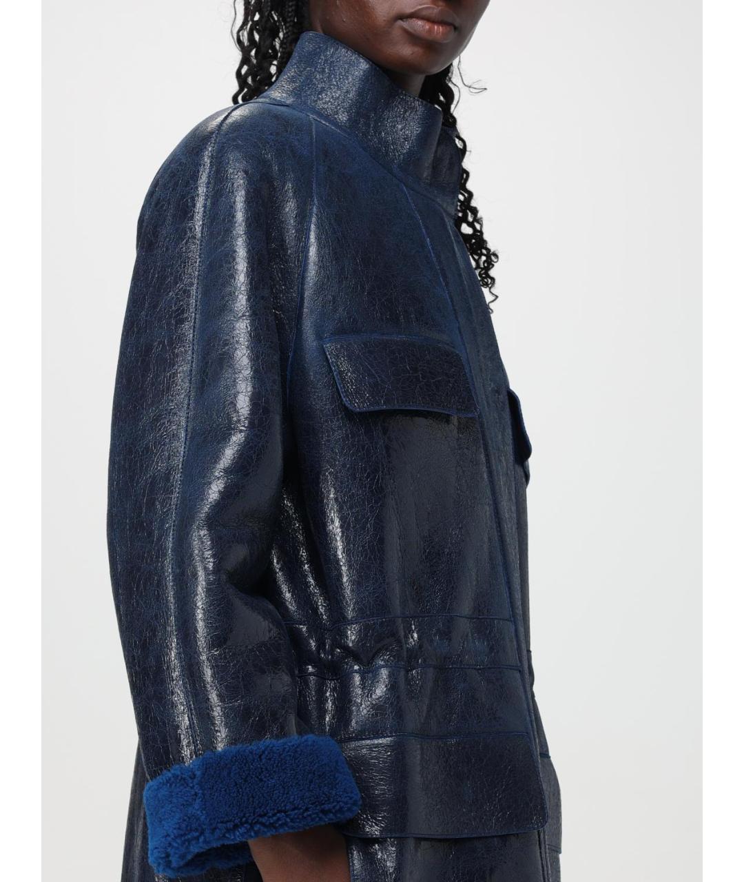 FENDI Синяя кожаная дубленка, фото 6