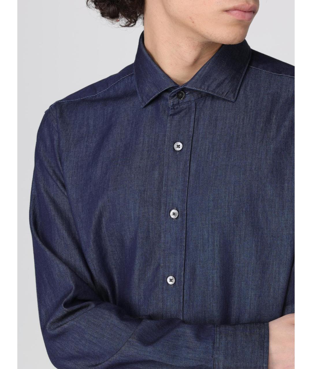 PEUTEREY Синяя хлопковая кэжуал рубашка, фото 3