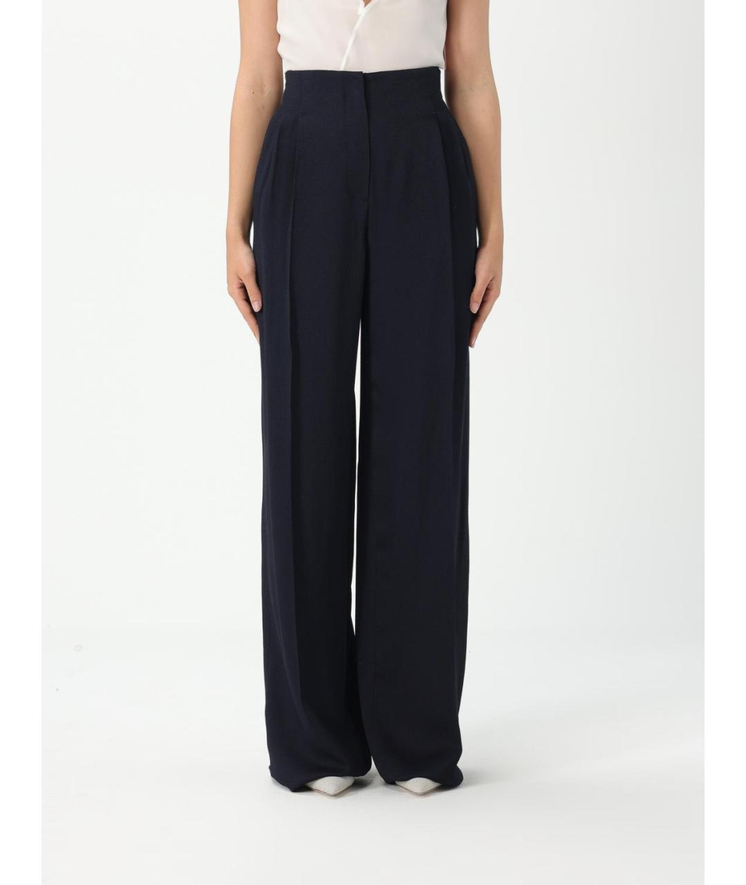 EMPORIO ARMANI Темно-синие вискозные прямые брюки, фото 5