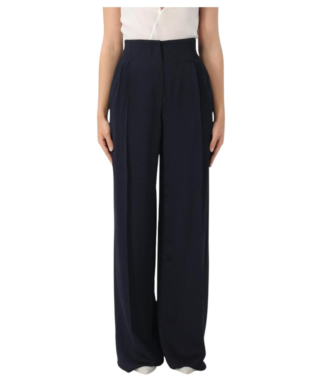 EMPORIO ARMANI Темно-синие вискозные прямые брюки, фото 1