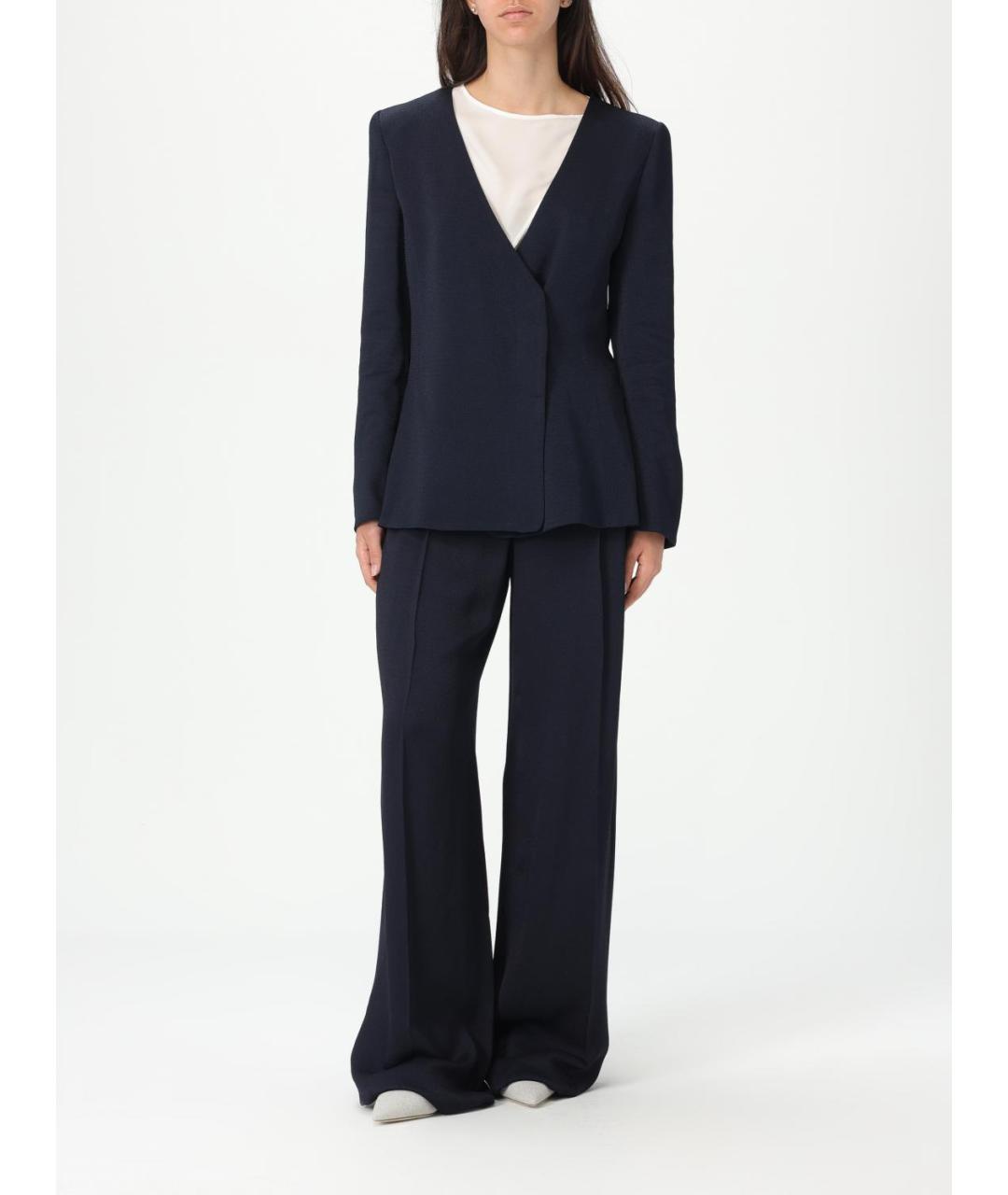 EMPORIO ARMANI Темно-синие вискозные прямые брюки, фото 2