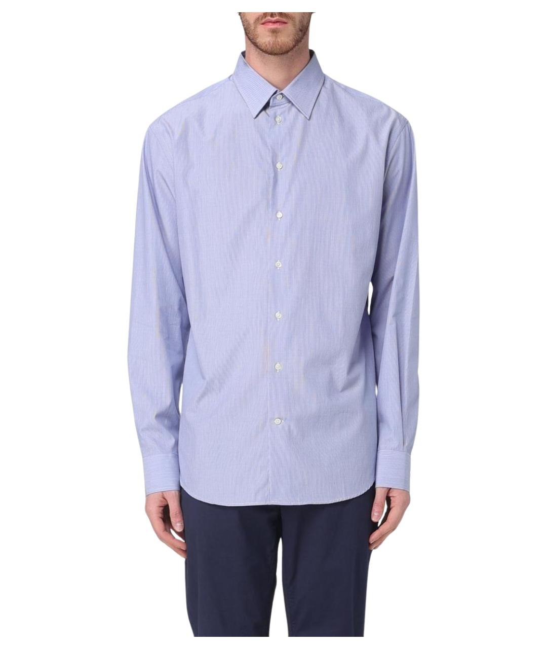 EMPORIO ARMANI Голубая хлопковая классическая рубашка, фото 1