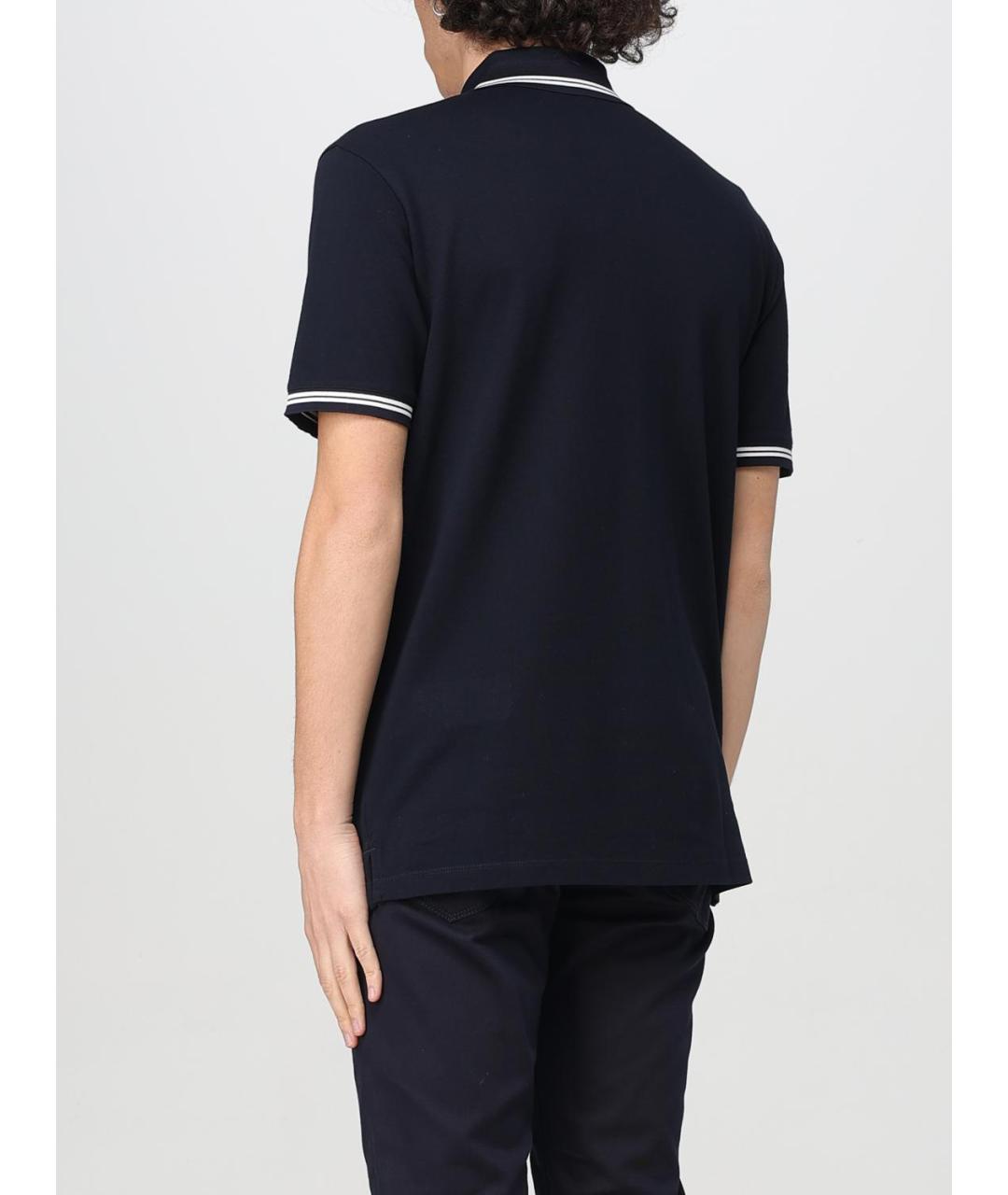 EMPORIO ARMANI Темно-синее хлопковое поло с коротким рукавом, фото 2