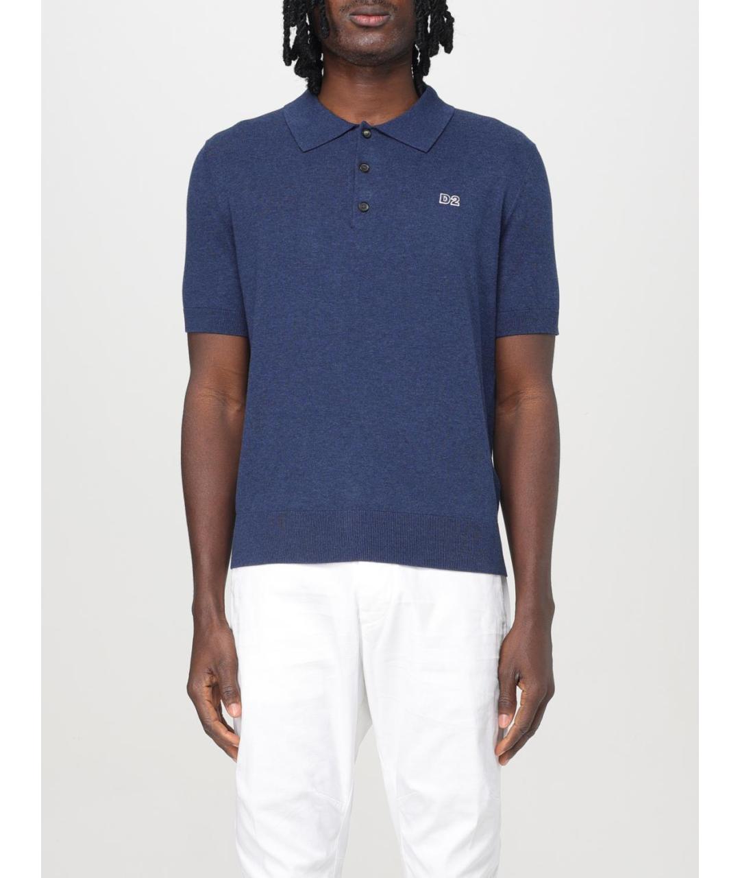 DSQUARED2 Синее хлопковое поло с коротким рукавом, фото 2