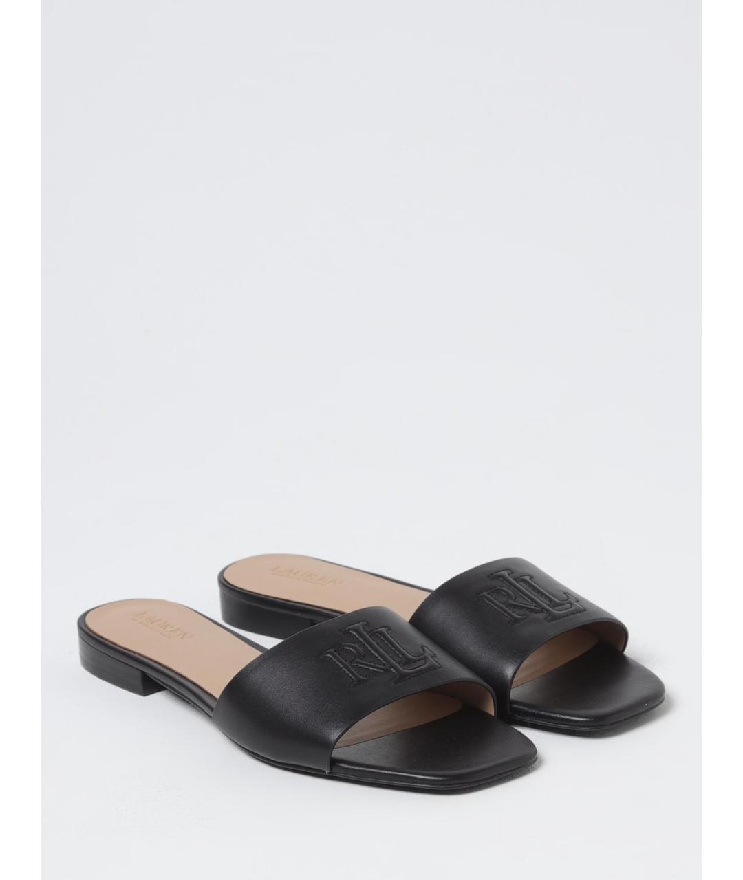 RALPH LAUREN Черные кожаные шлепанцы, фото 2