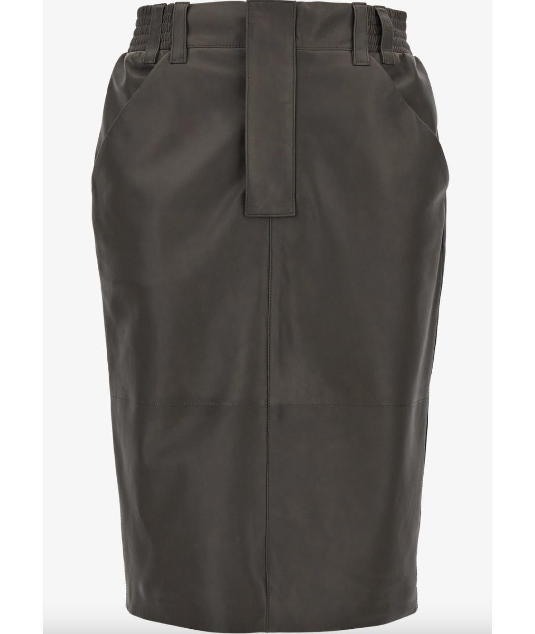 SAINT LAURENT Серая кожаная юбка миди, фото 7