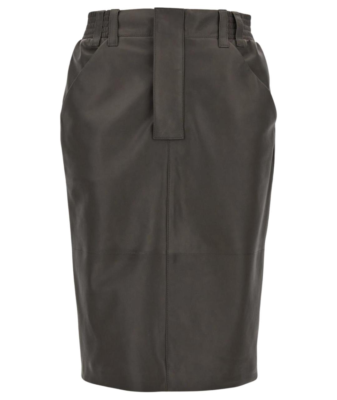 SAINT LAURENT Серая кожаная юбка миди, фото 1