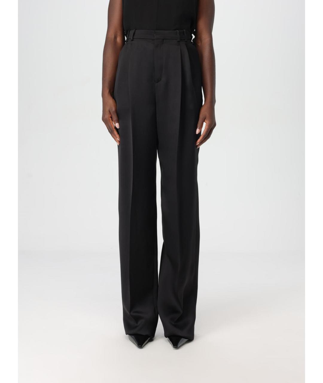 SAINT LAURENT Черные шелковые прямые брюки, фото 2