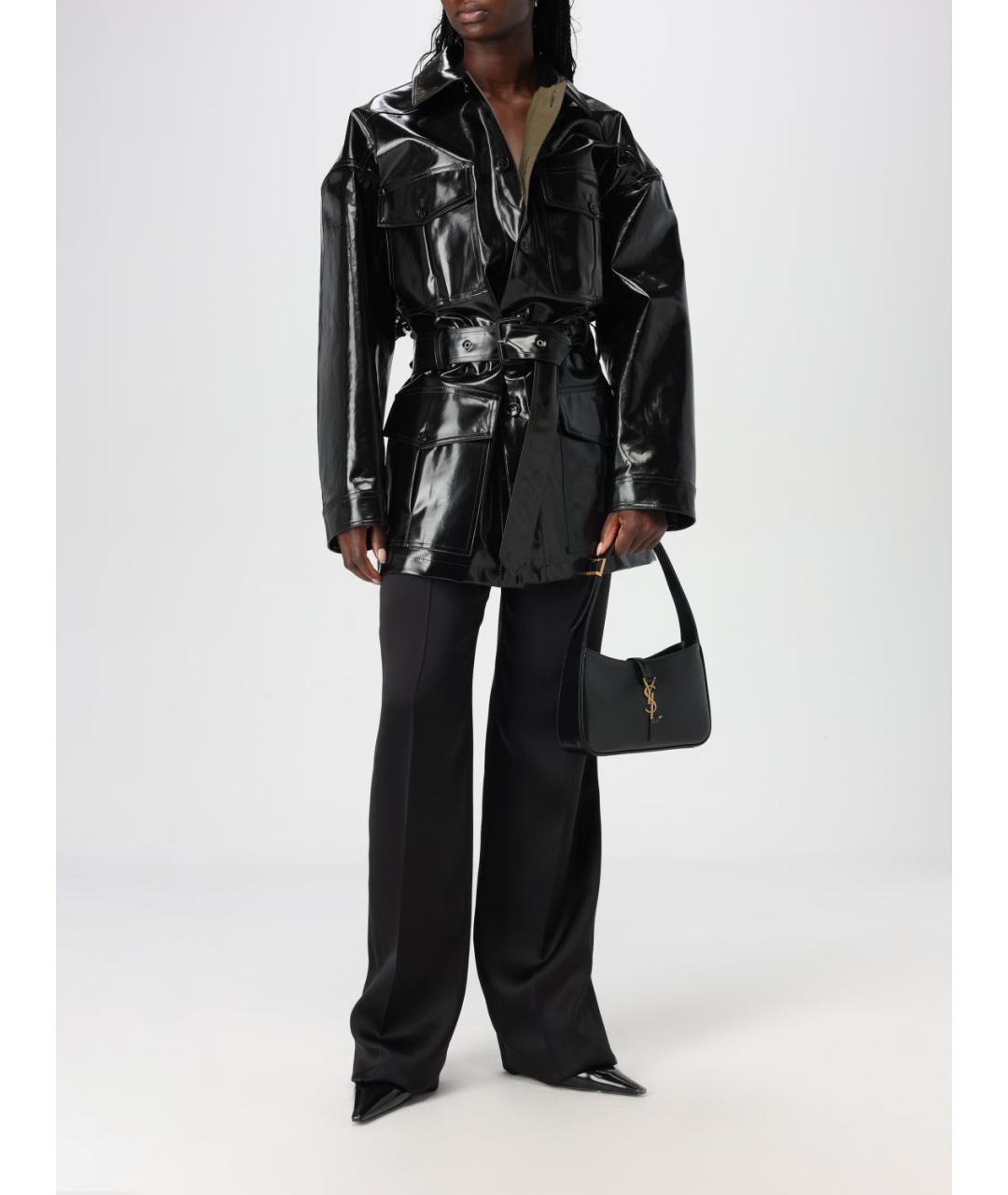 SAINT LAURENT Черные шелковые прямые брюки, фото 3