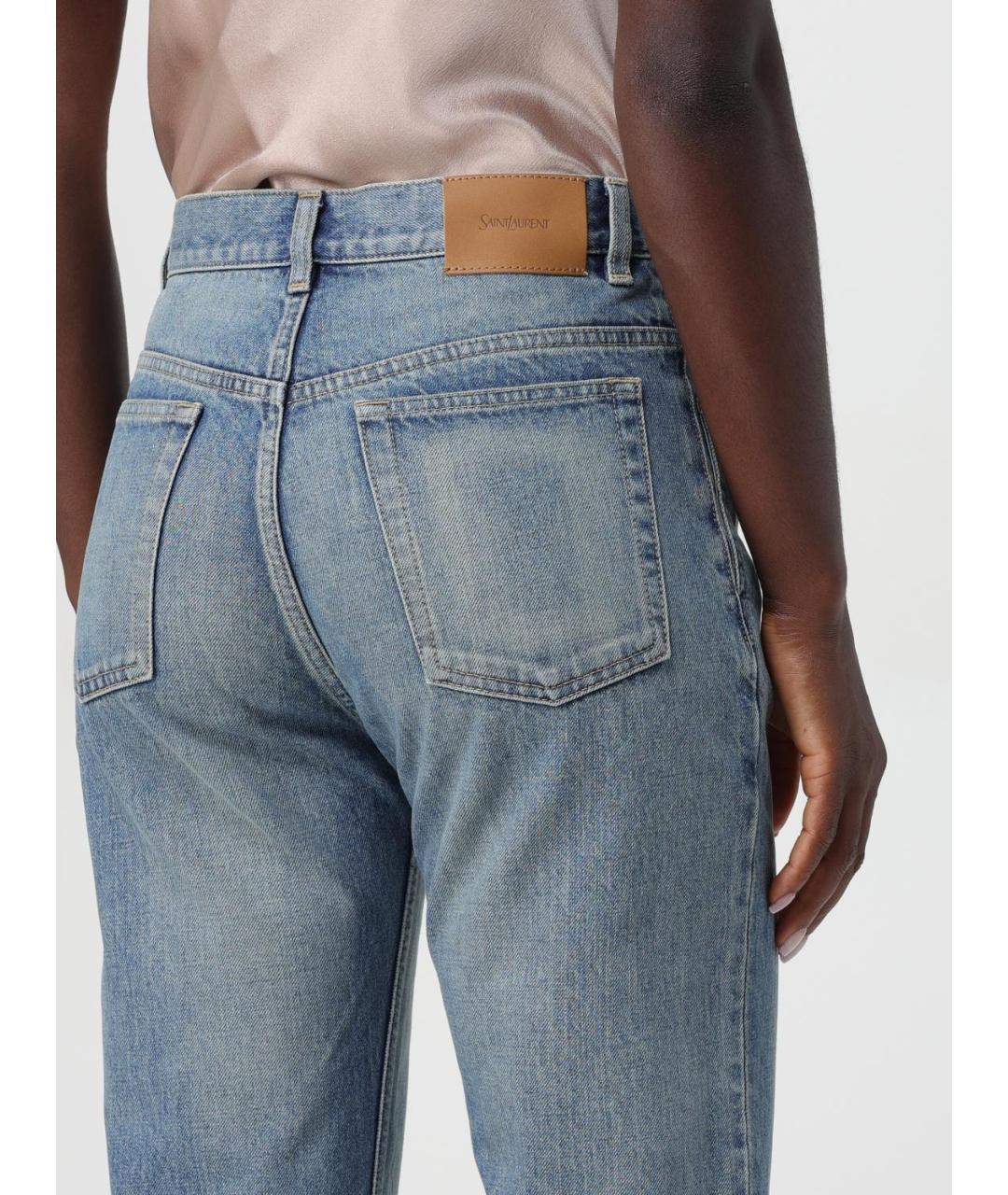 SAINT LAURENT Голубые хлопковые прямые джинсы, фото 6