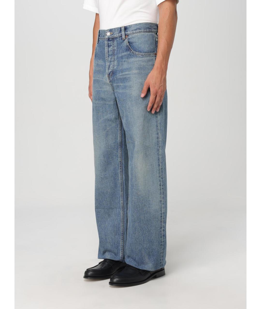 SAINT LAURENT Голубые хлопковые прямые джинсы, фото 4