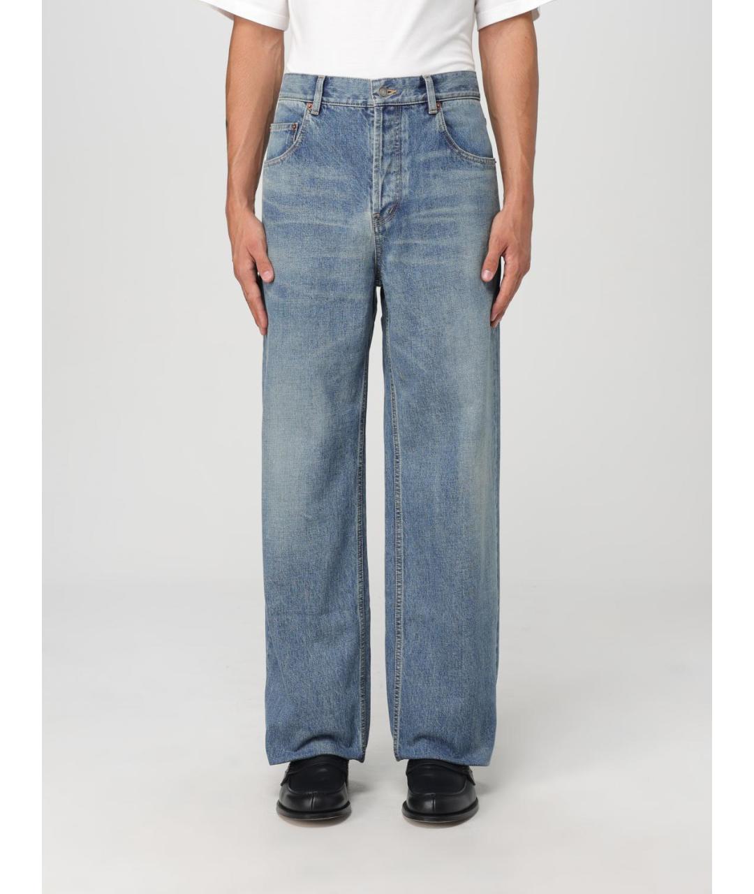 SAINT LAURENT Голубые хлопковые прямые джинсы, фото 6