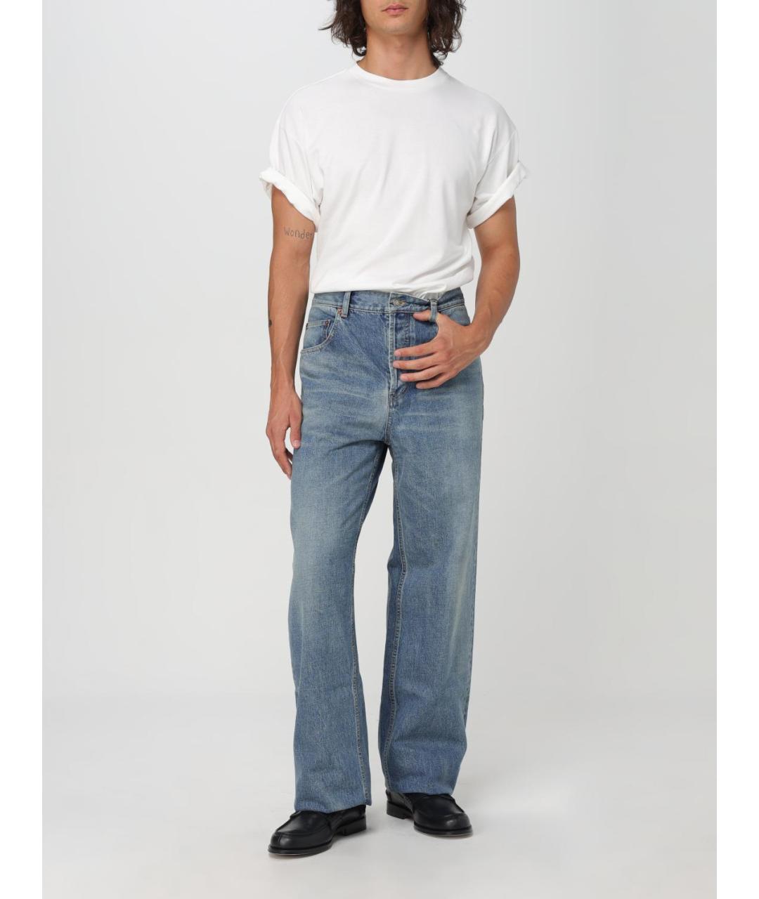 SAINT LAURENT Голубые хлопковые прямые джинсы, фото 2