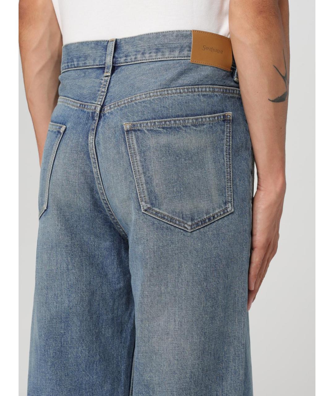 SAINT LAURENT Голубые хлопковые прямые джинсы, фото 5