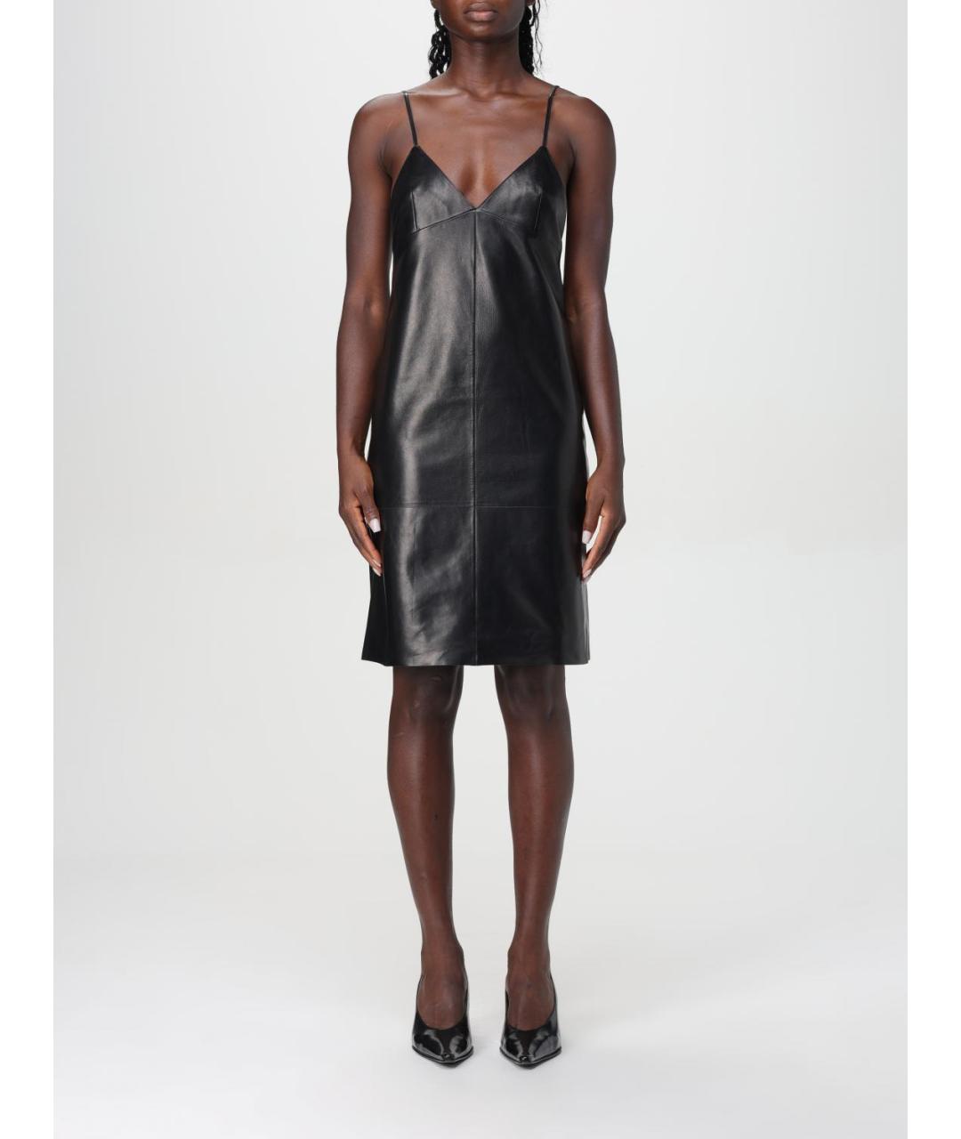 SAINT LAURENT Черное кожаное коктейльное платье, фото 2