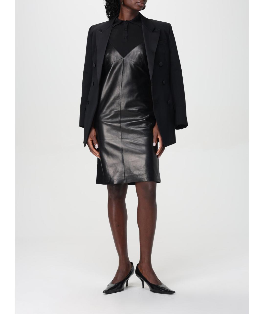 SAINT LAURENT Черное кожаное коктейльное платье, фото 3