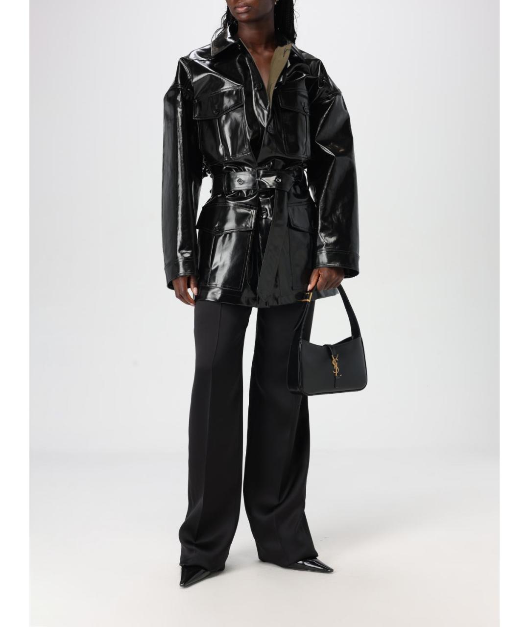 SAINT LAURENT Черные шерстяные прямые брюки, фото 3