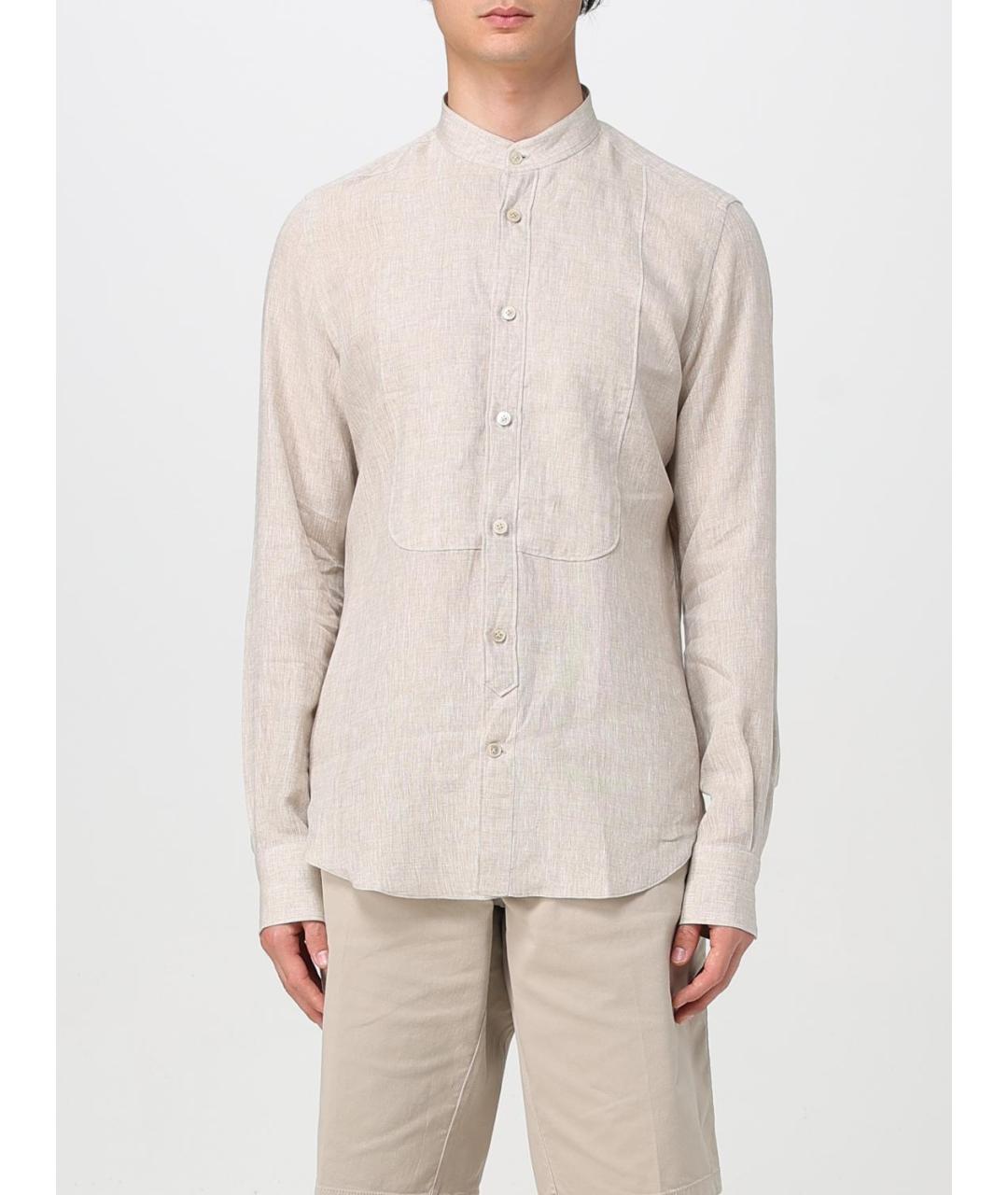 ELEVENTY Бежевая льняная кэжуал рубашка, фото 4