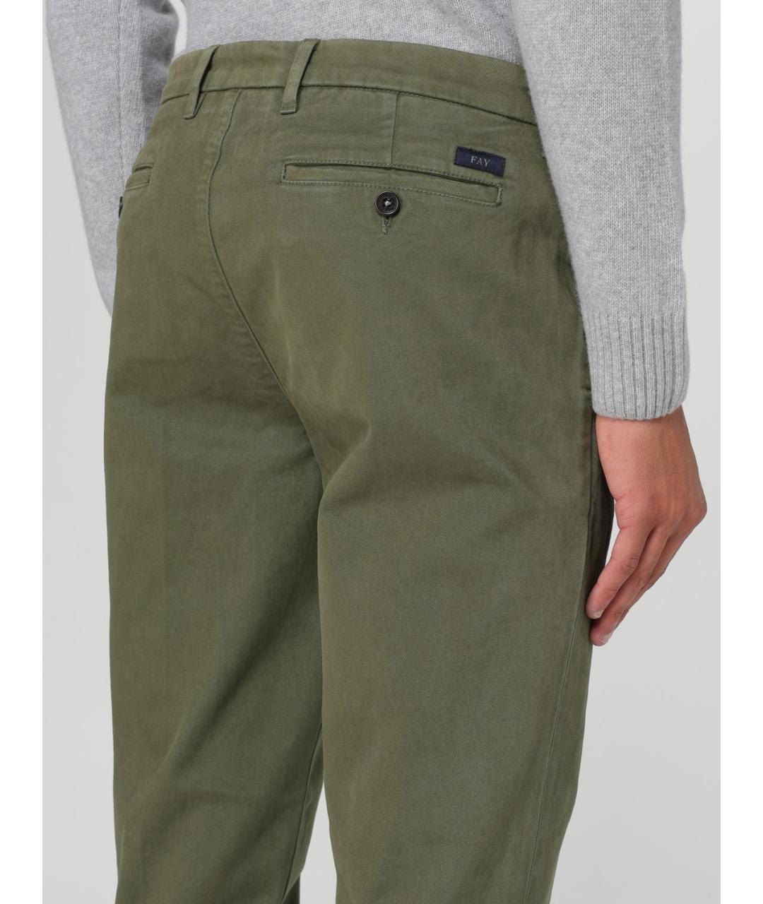 FAY Зеленые хлопковые брюки чинос, фото 3