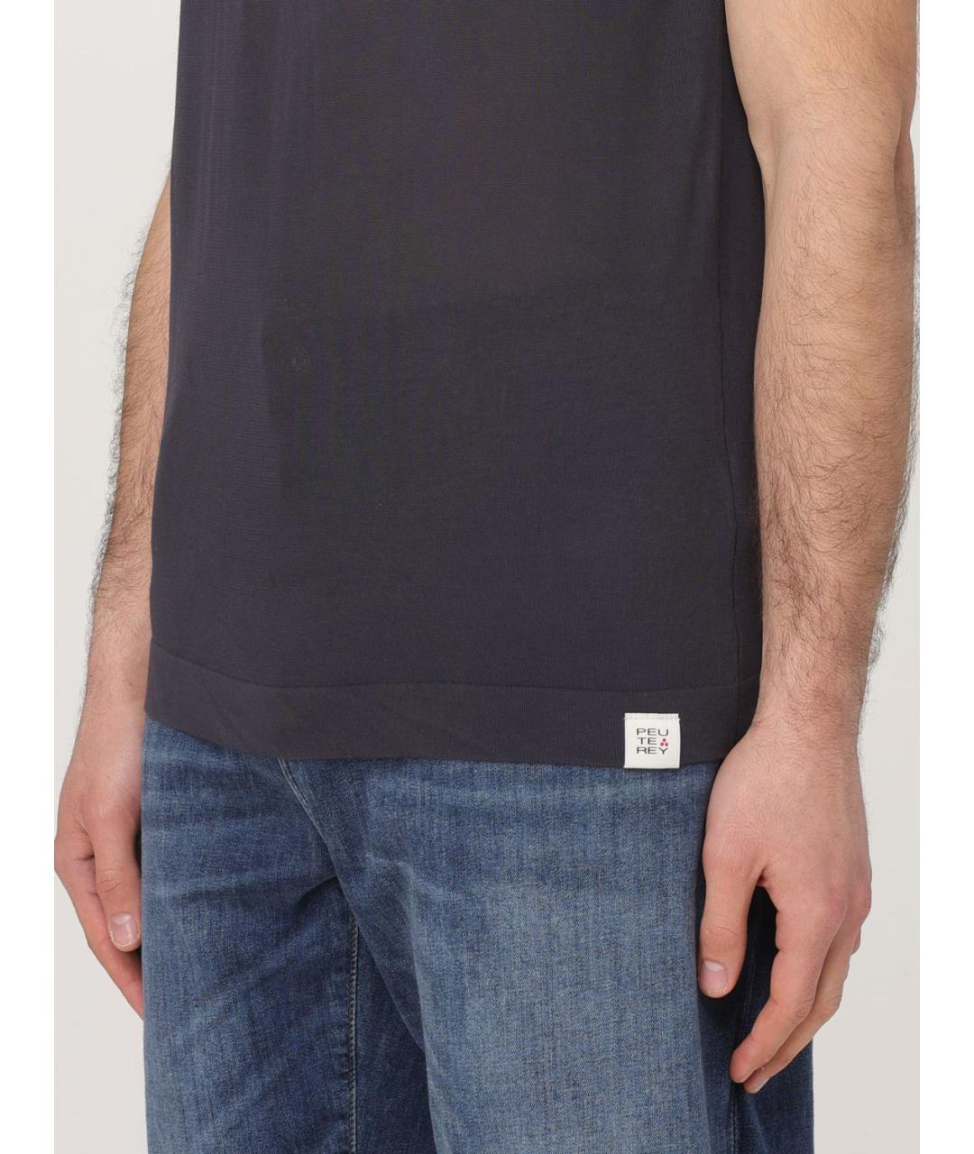 PEUTEREY Синее хлопковое поло с коротким рукавом, фото 3