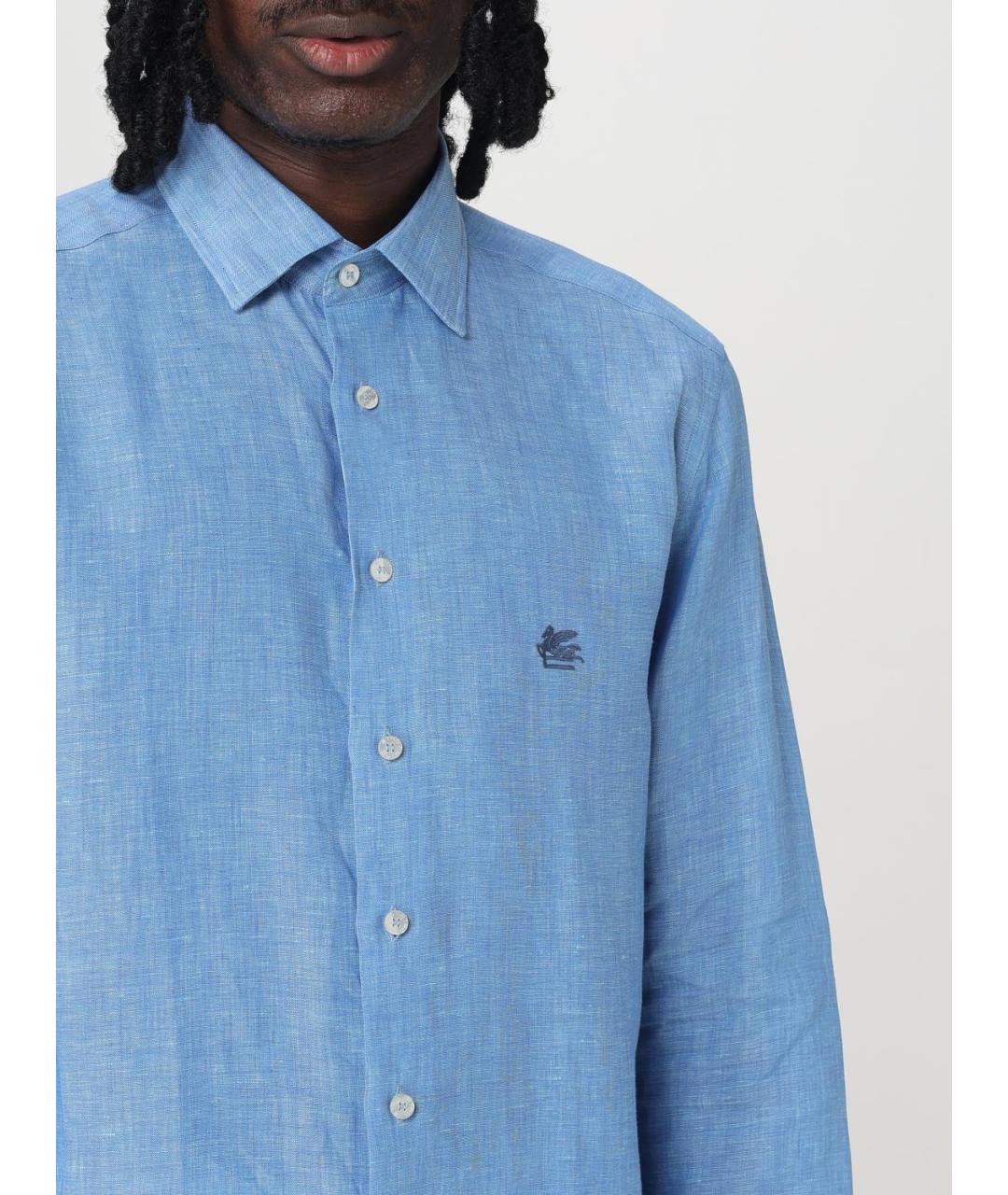ETRO Голубая льняная кэжуал рубашка, фото 6