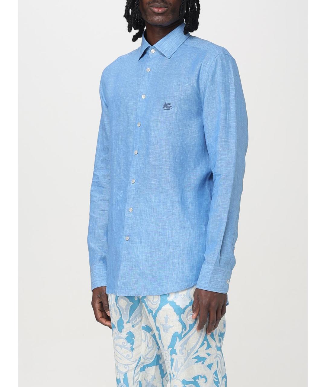 ETRO Голубая льняная кэжуал рубашка, фото 5