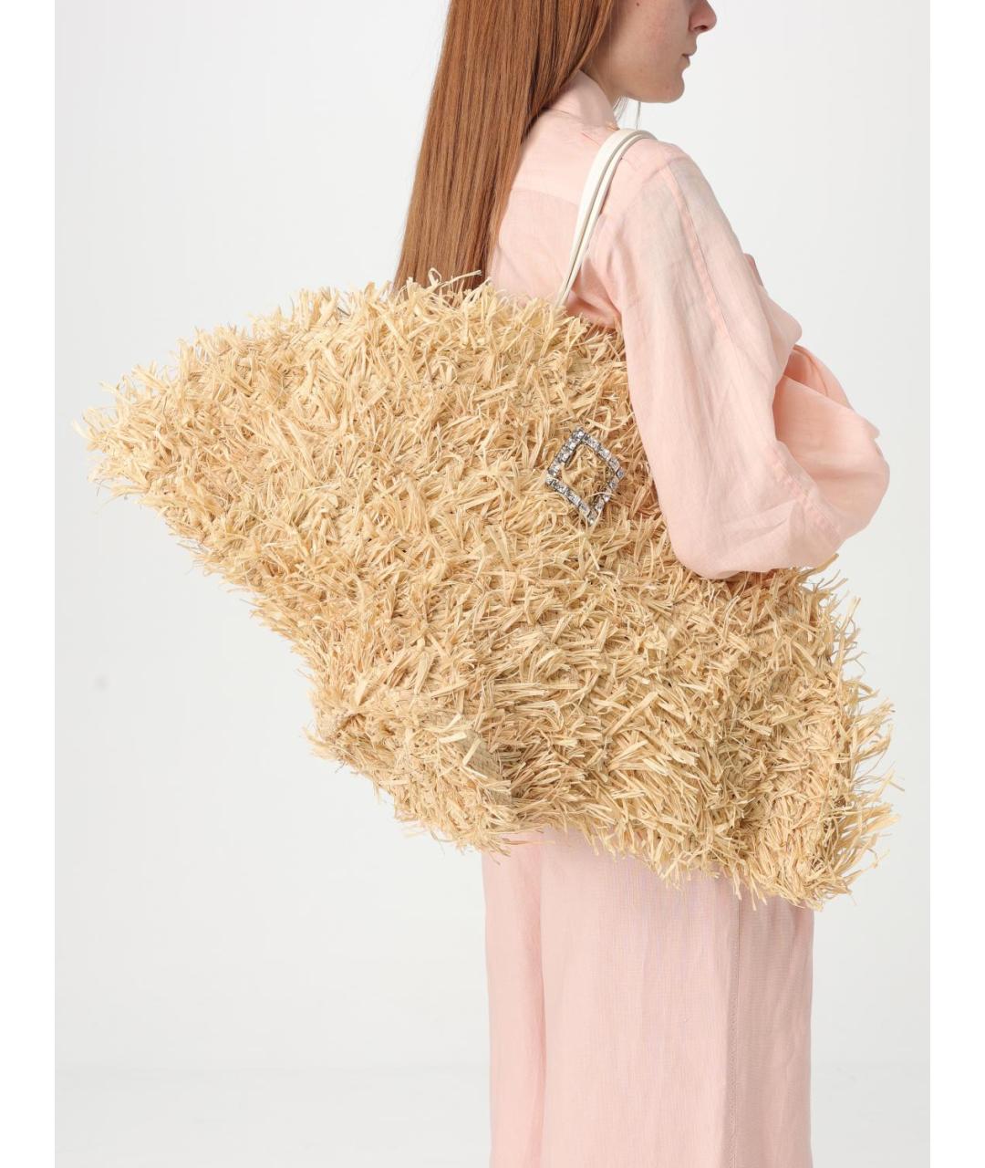 ROGER VIVIER Бежевая пелетеная сумка тоут, фото 2