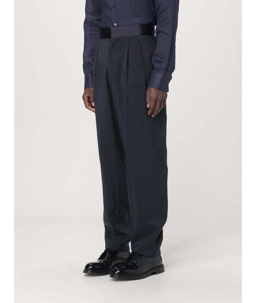 GIORGIO ARMANI Синие шелковые повседневные брюки, фото 4
