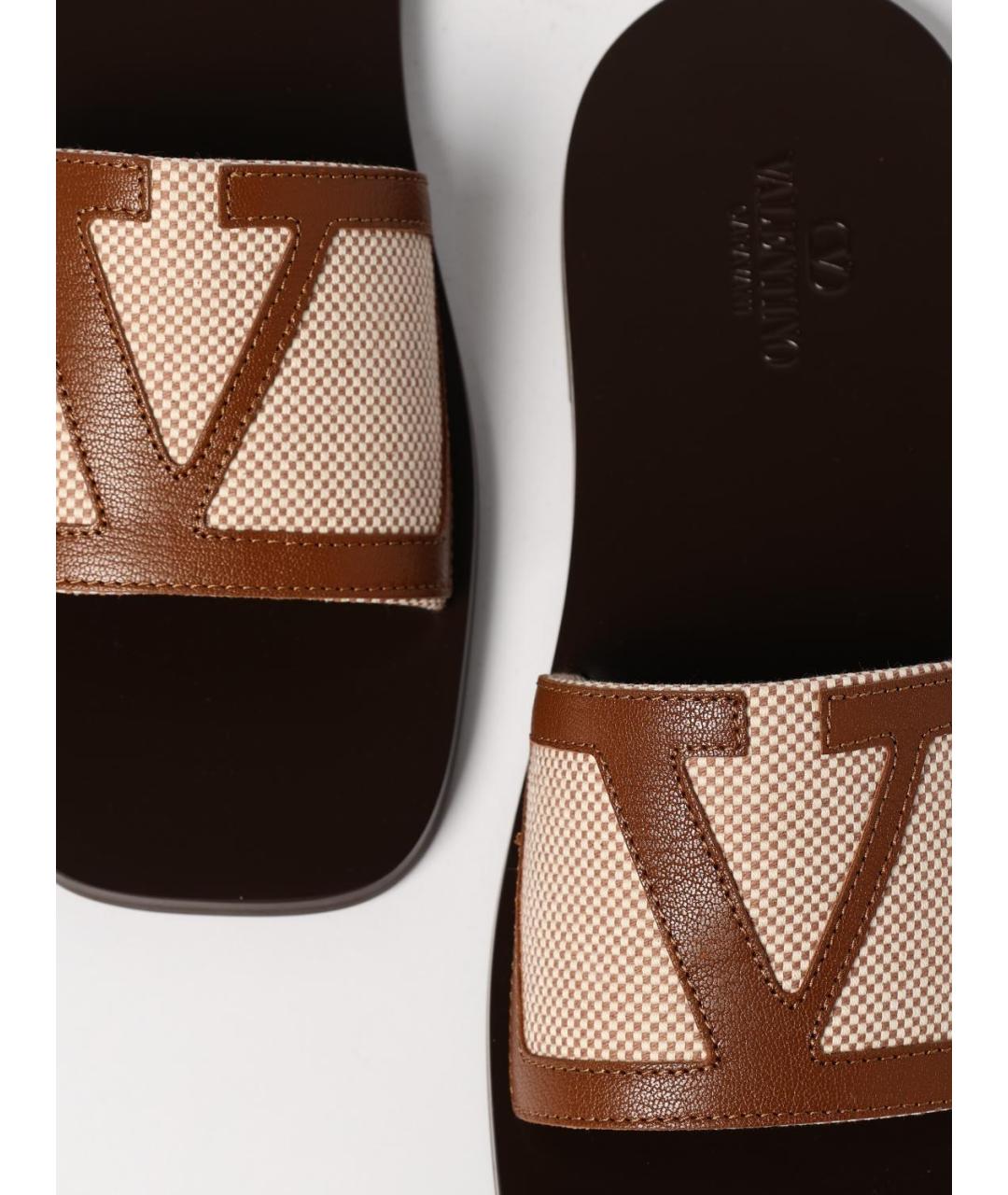 VALENTINO Бежевые текстильные шлепанцы, фото 4