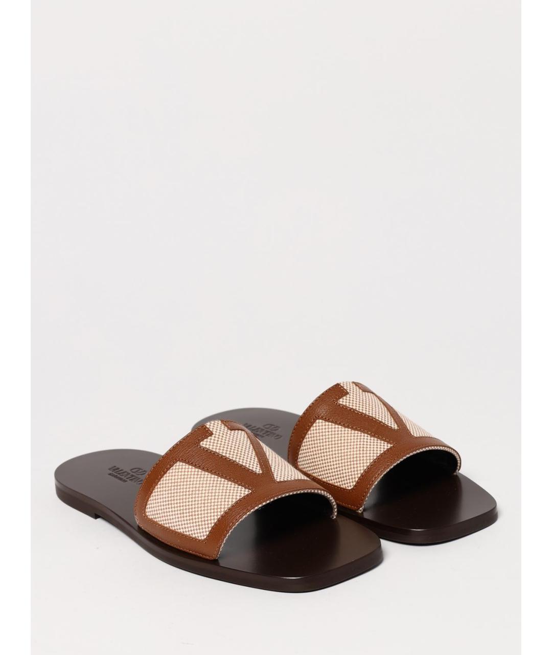 VALENTINO Бежевые текстильные шлепанцы, фото 2