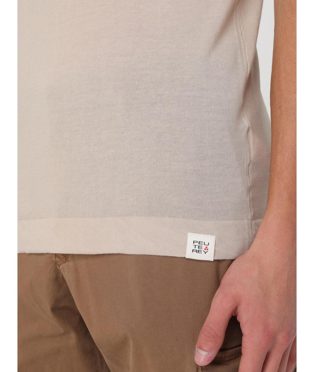 PEUTEREY Бежевое хлопковое поло с коротким рукавом, фото 3
