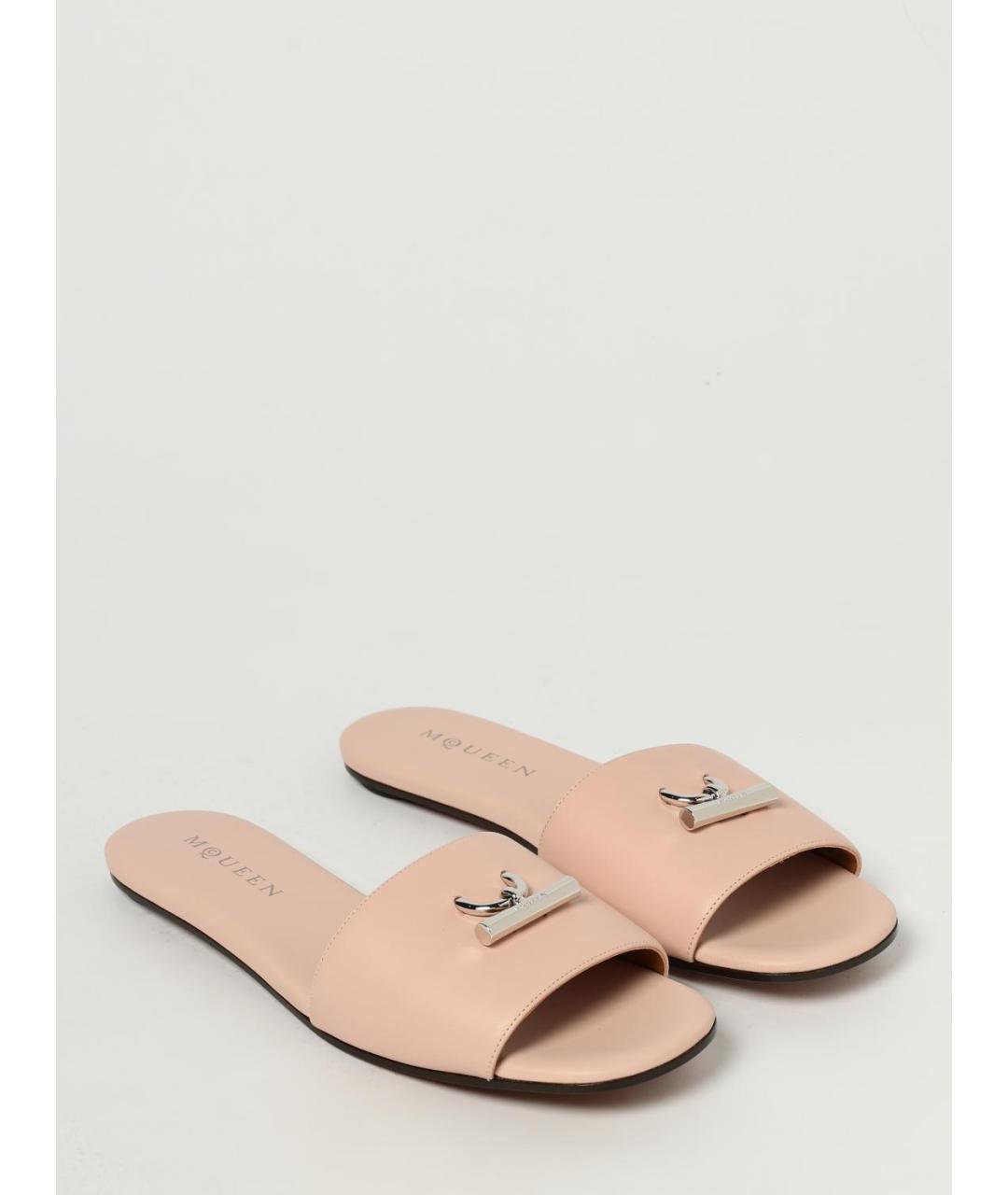 ALEXANDER MCQUEEN Бежевые кожаные шлепанцы, фото 2