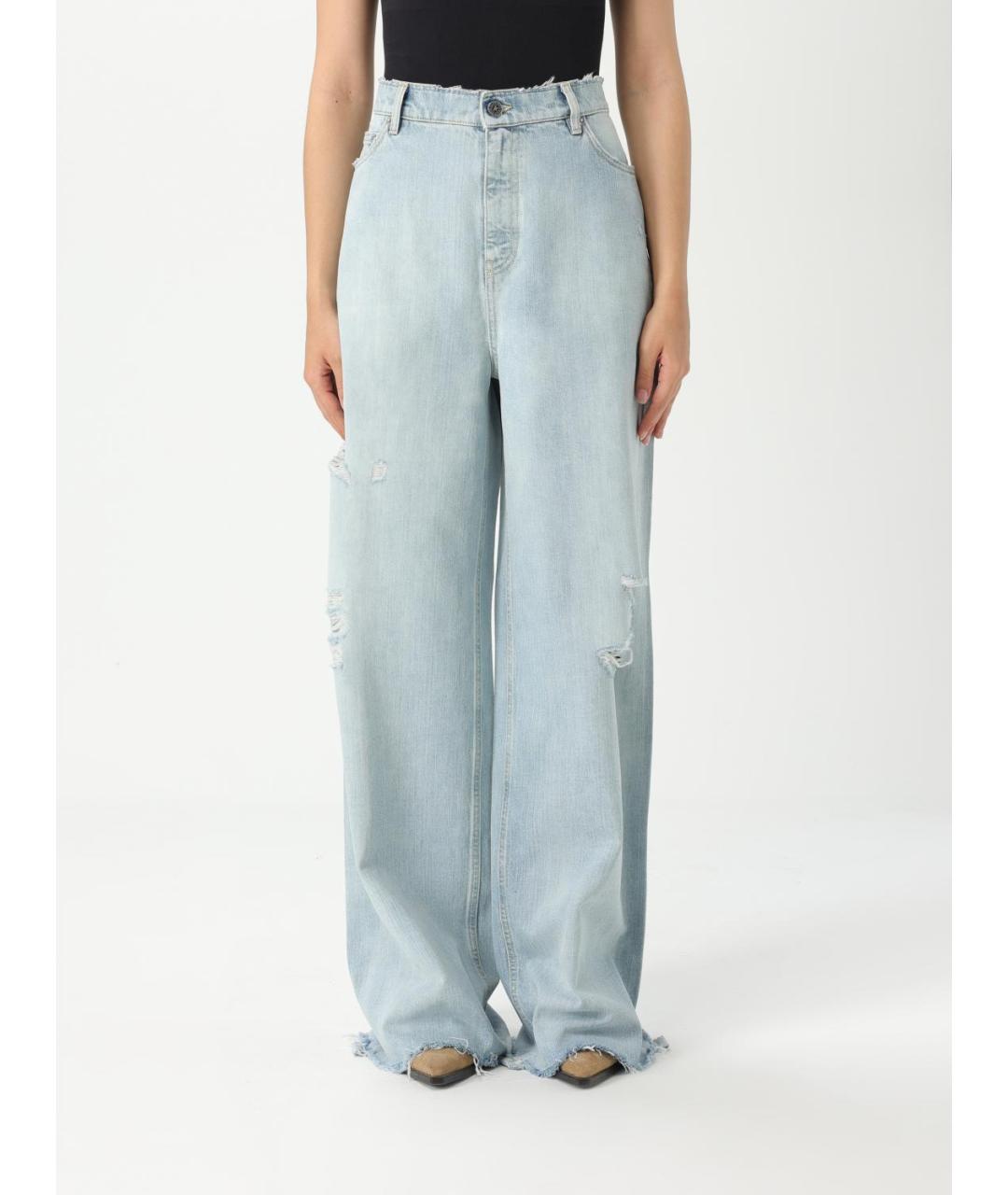 GOLDEN GOOSE DELUXE BRAND Голубые хлопковые прямые джинсы, фото 6