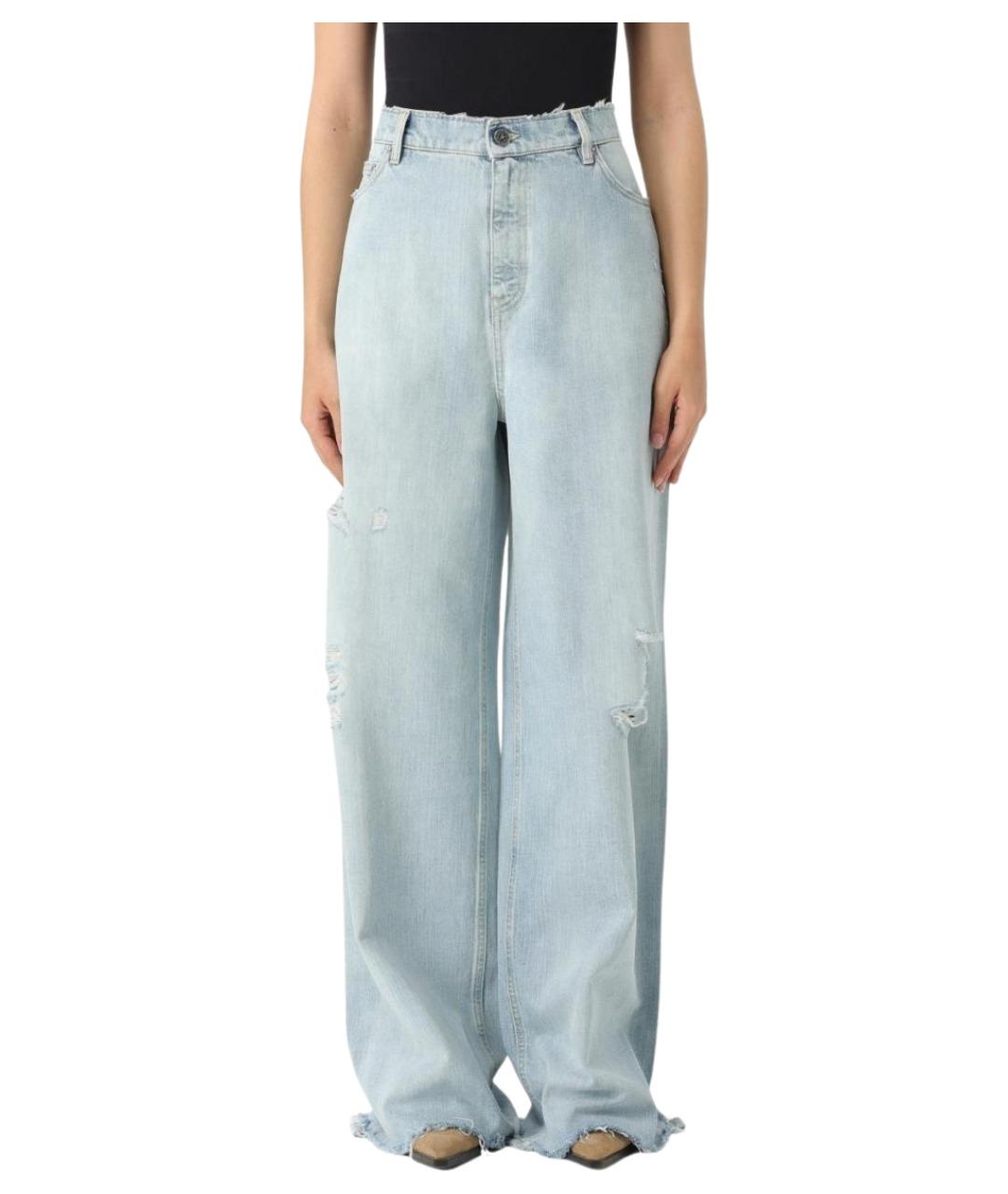 GOLDEN GOOSE DELUXE BRAND Голубые хлопковые прямые джинсы, фото 1