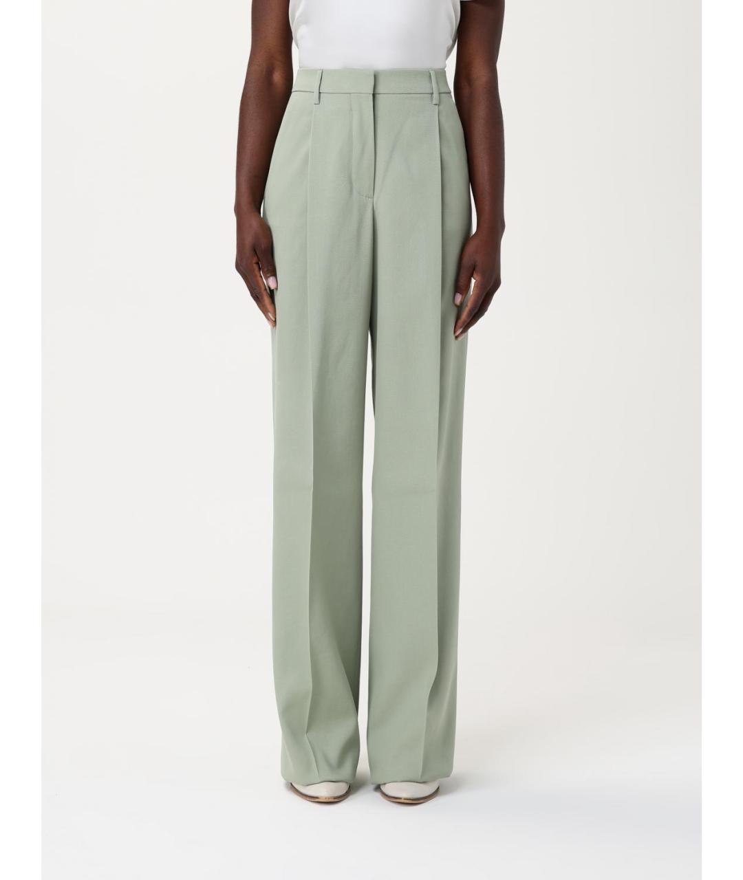 GOLDEN GOOSE DELUXE BRAND Зеленые шерстяные прямые брюки, фото 6