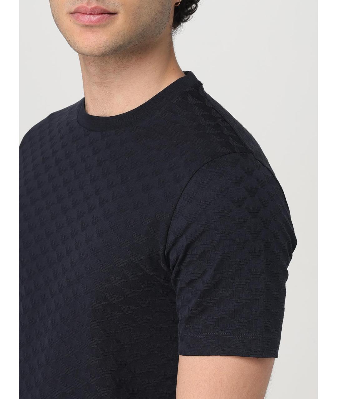 EMPORIO ARMANI Темно-синяя хлопковая футболка, фото 3