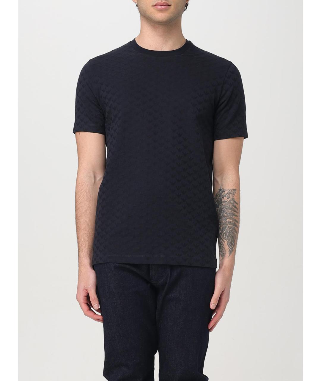 EMPORIO ARMANI Темно-синяя хлопковая футболка, фото 4
