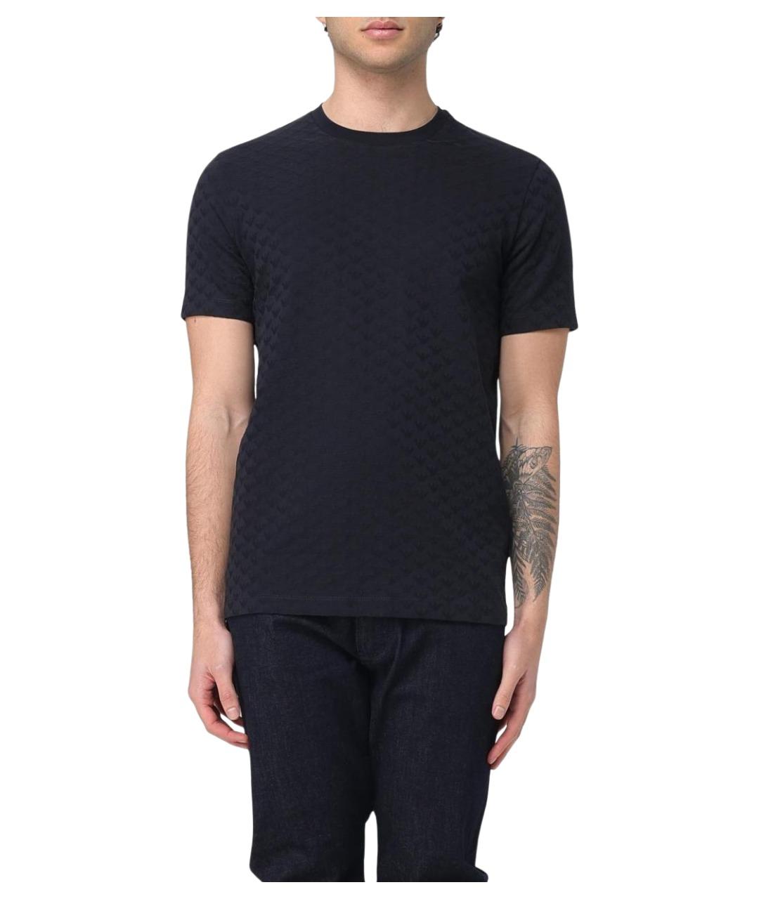 EMPORIO ARMANI Темно-синяя хлопковая футболка, фото 1