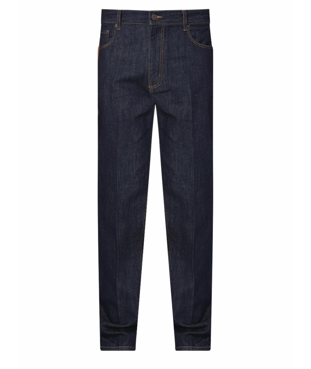 EMPORIO ARMANI Темно-синие хлопко-леновые прямые джинсы, фото 1