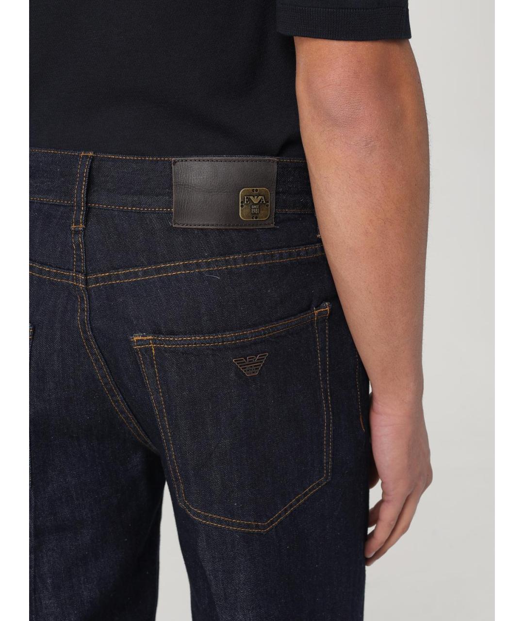 EMPORIO ARMANI Темно-синие хлопко-леновые прямые джинсы, фото 3