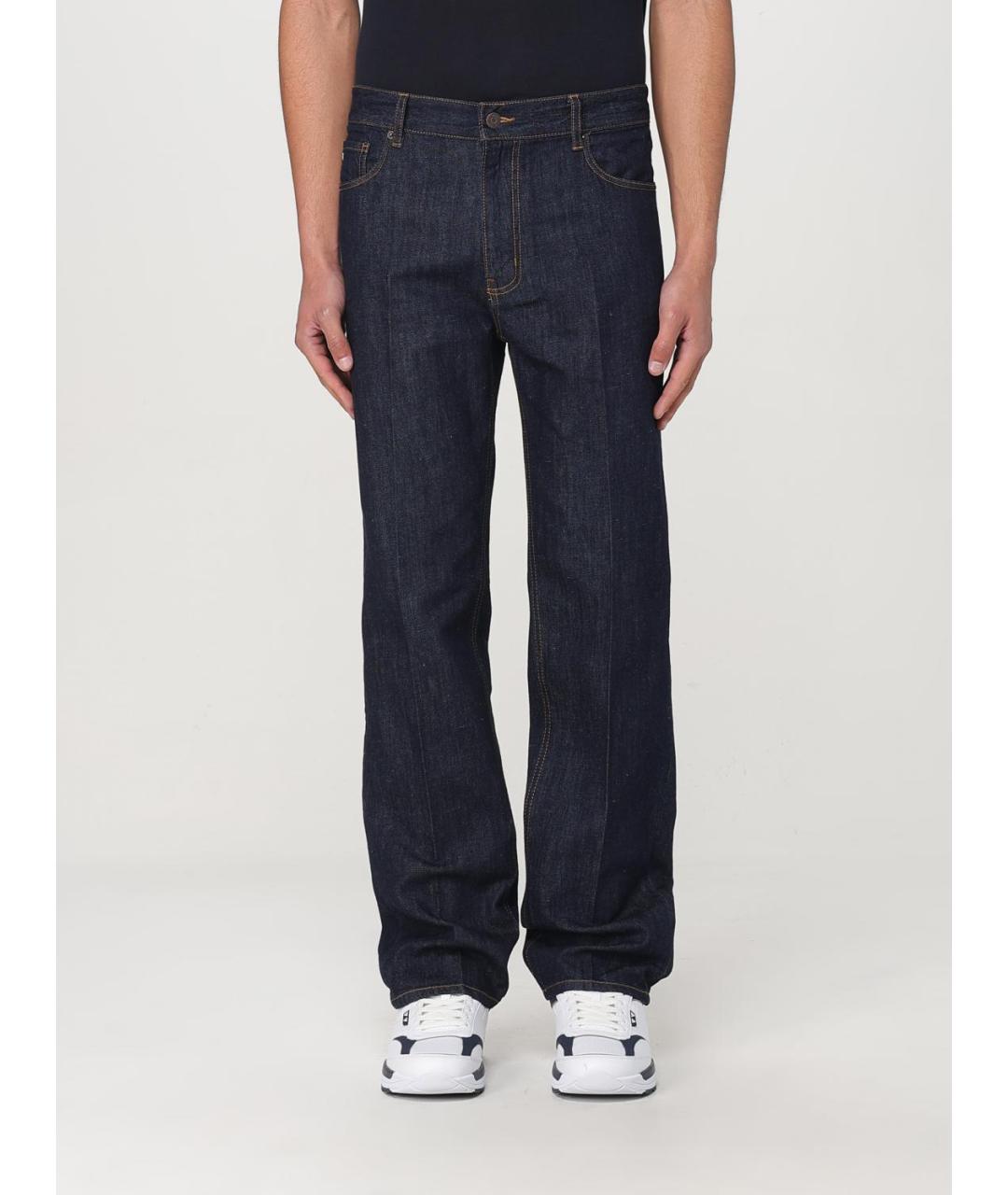 EMPORIO ARMANI Темно-синие хлопко-леновые прямые джинсы, фото 4